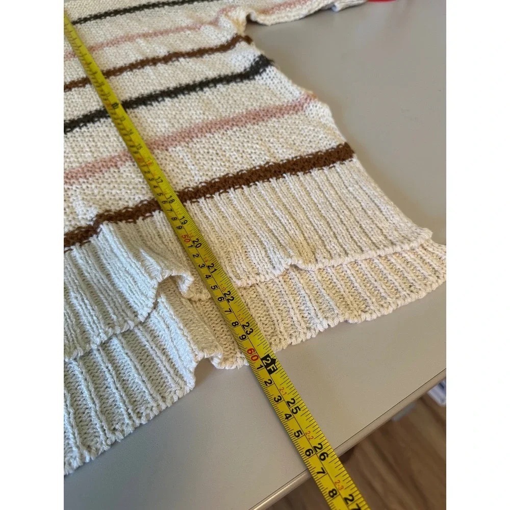 Lavender J Cream and Brown Striped  Oversized Open Knit Sweater Relaxed - Picture 6 of 7